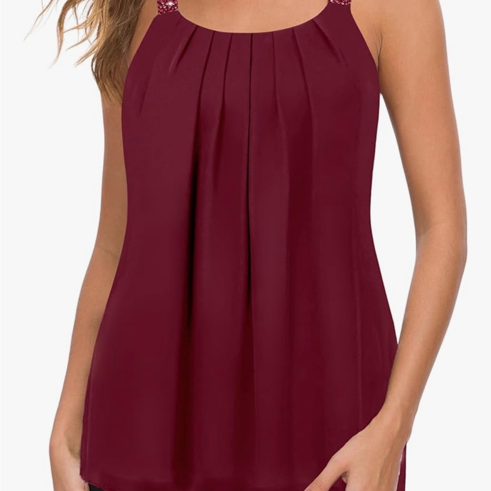 Maner chiffon top with beaded straps. Flowey. 4x. New with tags. Never worn